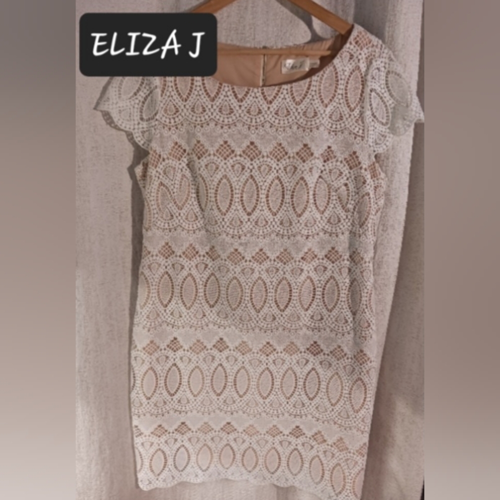 Eliza J White Lace Midi Dress